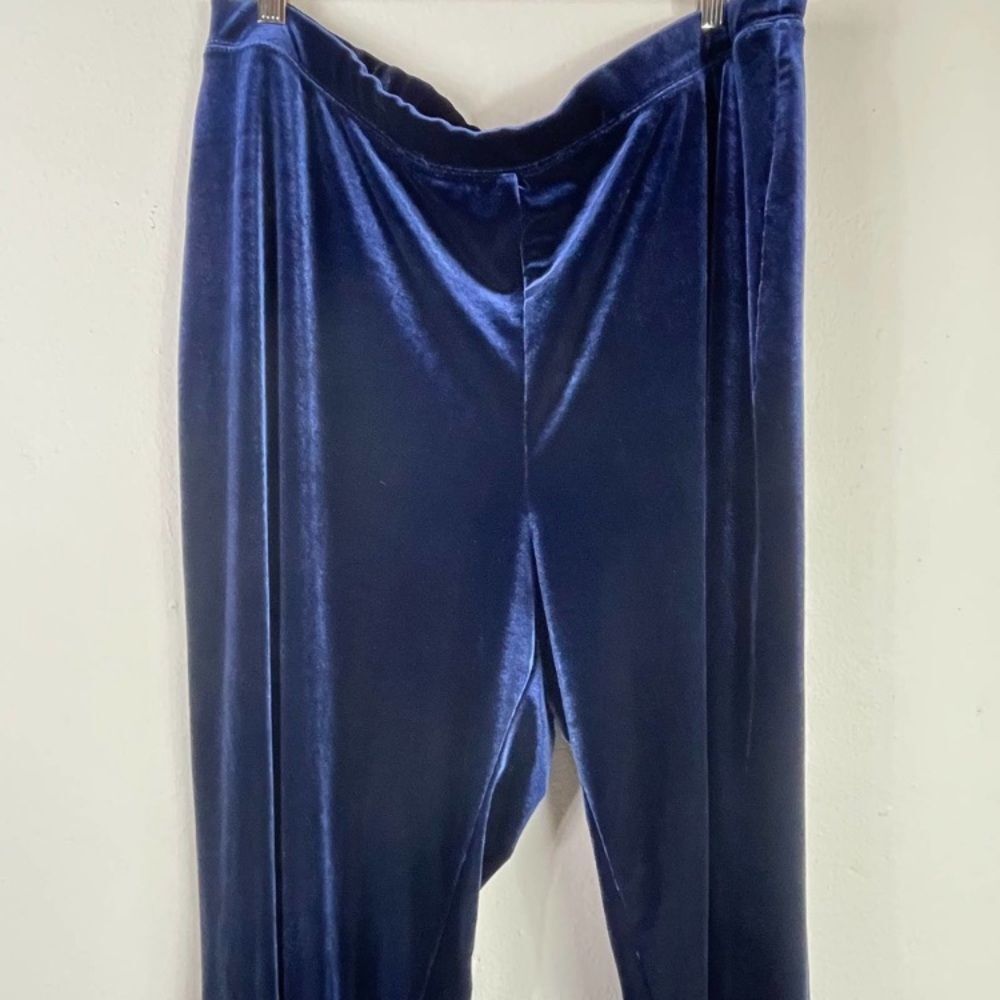 Velvet Navy Blue Pull‎ On Pants Relaxed Fit Wide Leg Size 22-24 Chic Lounge Even - Picture 3 of 10